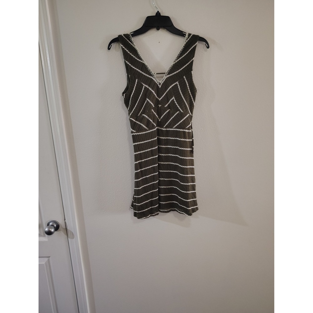 Three Pink Hearts Trixxi Olive Green‎ Striped Mini Dress Sleeveless V-Neck Large